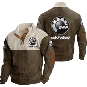 Snowmobile Men's Stand Up Collar Base Shirt, Collar Hoodie Exclusive Logo For Car Motorcycles Fans CAR20012169 - Brown