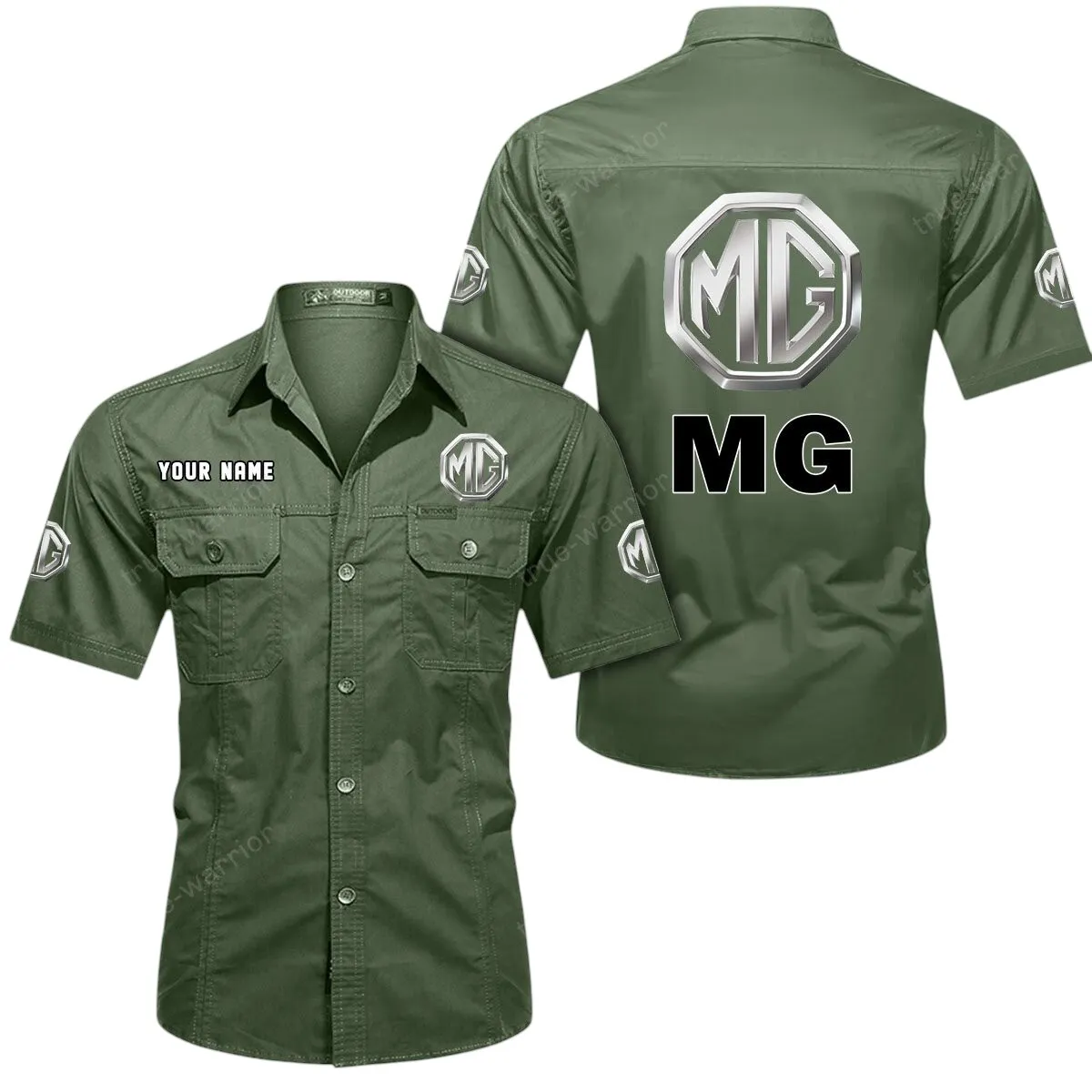 Speed Auto Car Lovers Gift Short Sleeved Shirt, Button Up Shirt Exclusive Logo For Car Owners CAR444052625851 - Army Green