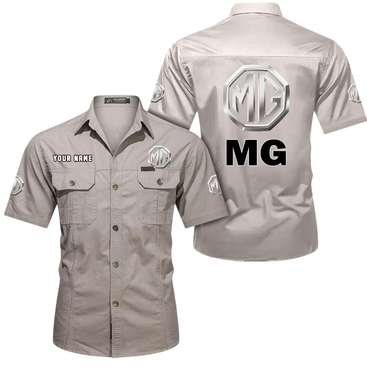 Speed Auto Car Lovers Gift Short Sleeved Shirt, Button Up Shirt Exclusive Logo For Car Owners CAR444052625851 - Beige