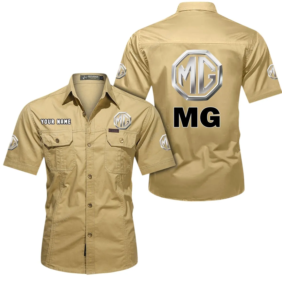 Speed Auto Car Lovers Gift Short Sleeved Shirt, Button Up Shirt Exclusive Logo For Car Owners CAR444052625851 - Khaki