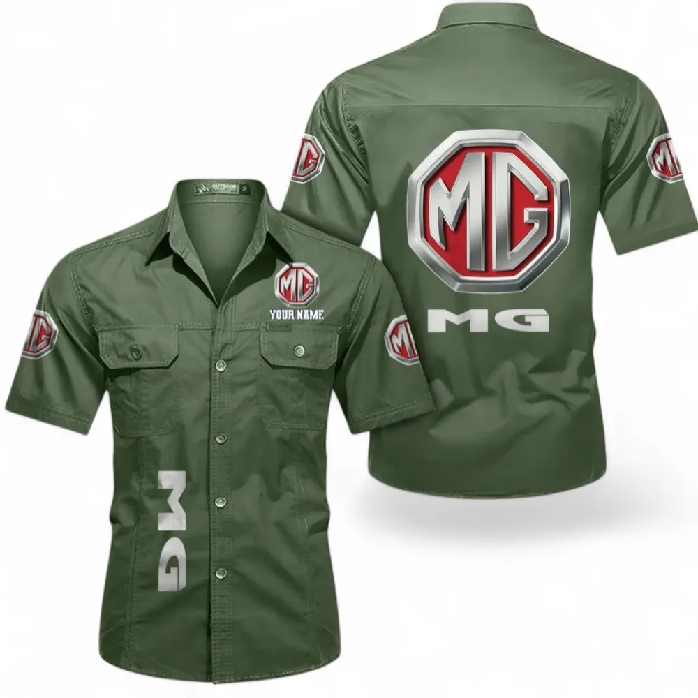 Speed Auto Short Sleeved Shirt, Button up Shirt Exclusive Logo For Car Owners, Custom Name CAR392072125789-Army Green