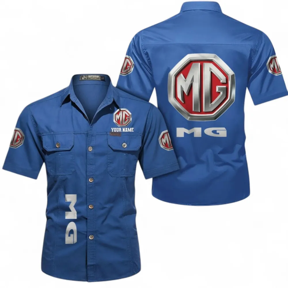 Speed Auto Short Sleeved Shirt, Button up Shirt Exclusive Logo For Car Owners, Custom Name CAR392072125789-Cowboy Blue