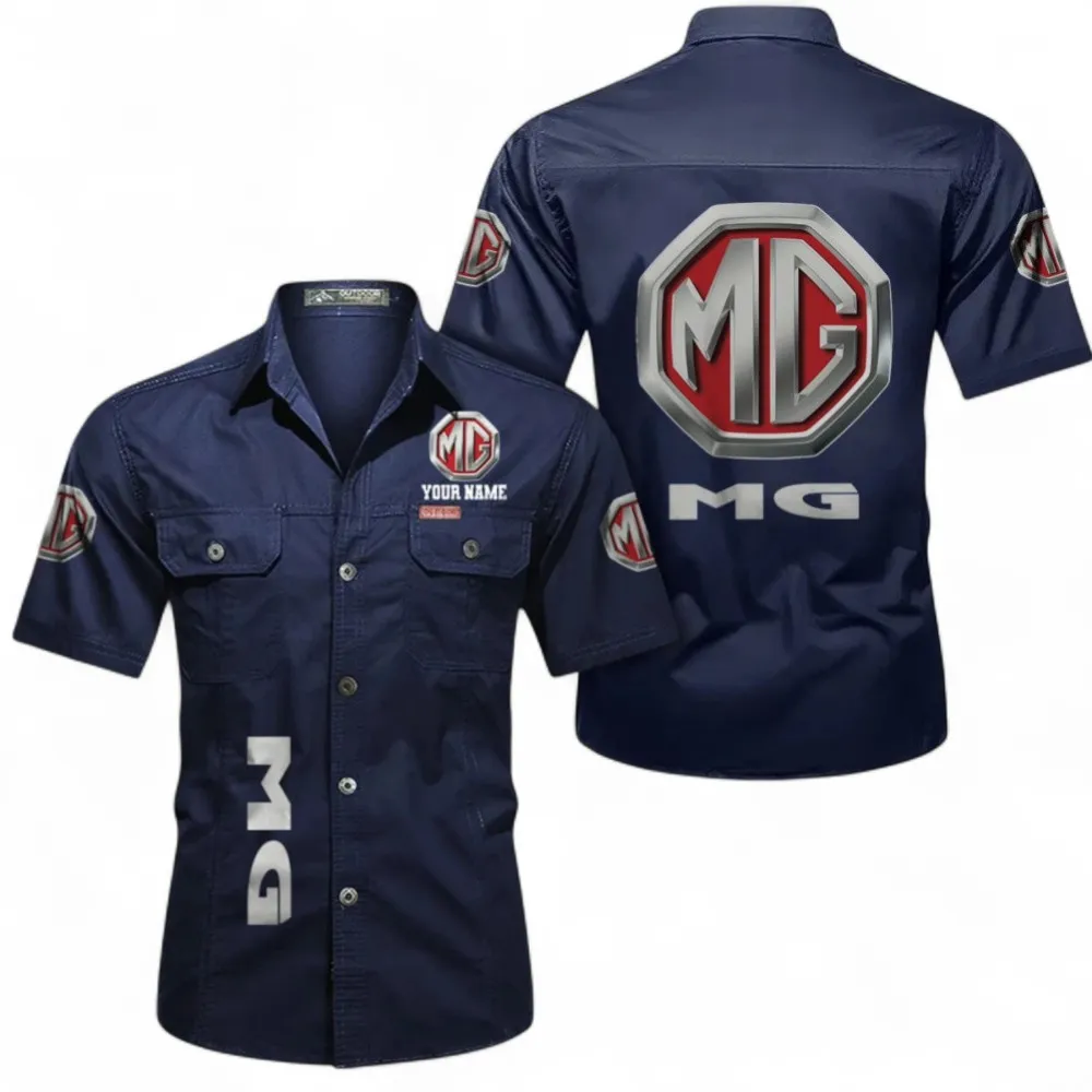 Speed Auto Short Sleeved Shirt, Button up Shirt Exclusive Logo For Car Owners, Custom Name CAR392072125789-Dark Blue