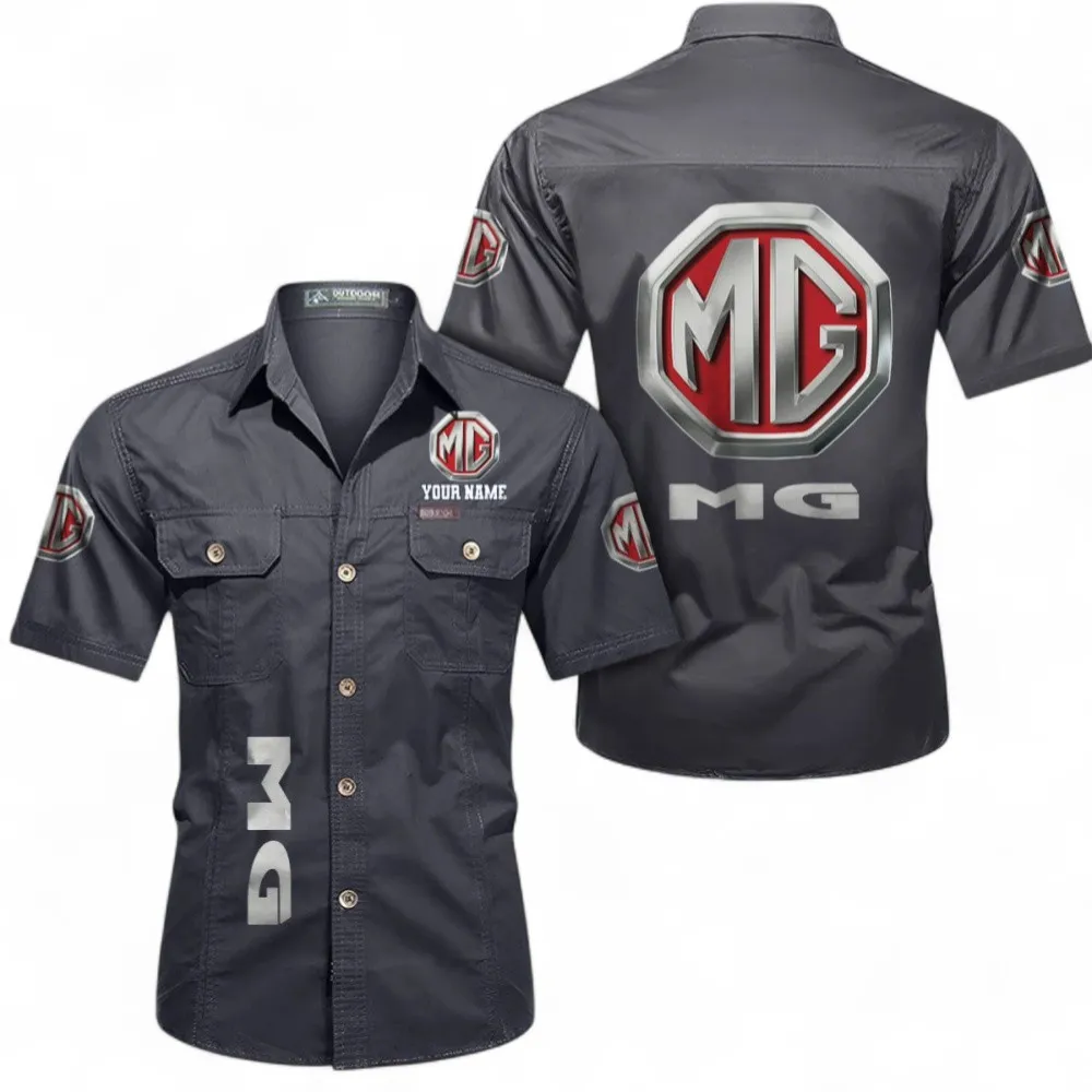Speed Auto Short Sleeved Shirt, Button up Shirt Exclusive Logo For Car Owners, Custom Name CAR392072125789-Gray