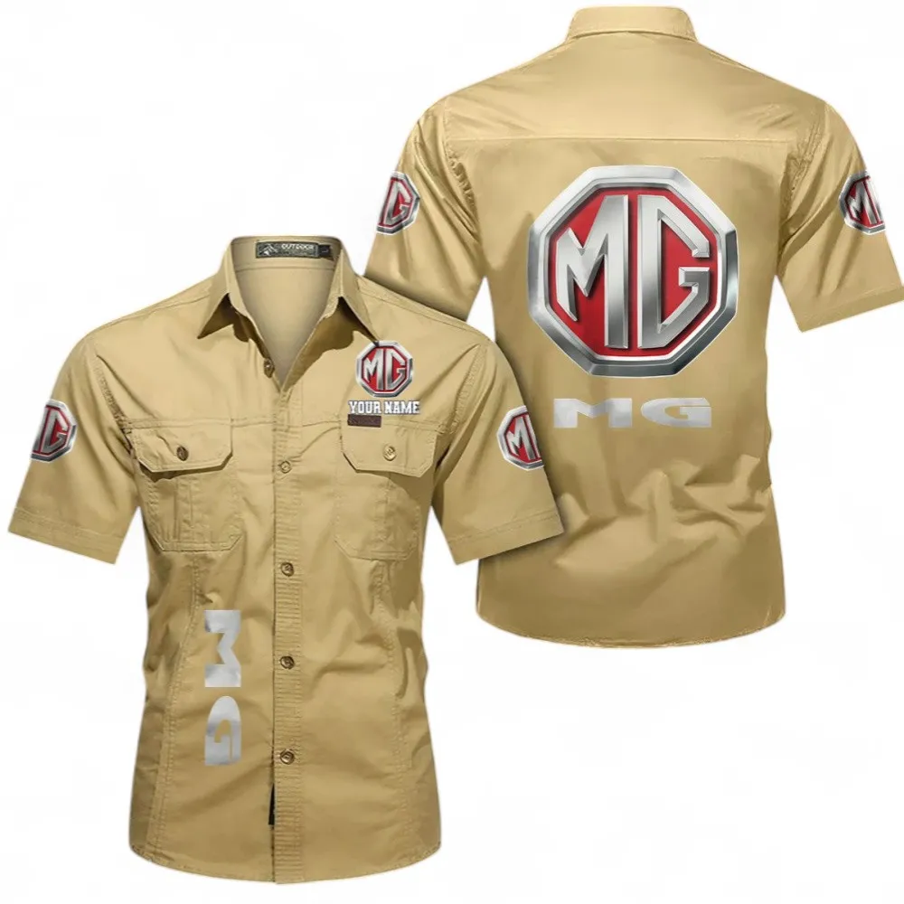 Speed Auto Short Sleeved Shirt, Button up Shirt Exclusive Logo For Car Owners, Custom Name CAR392072125789-Khaki