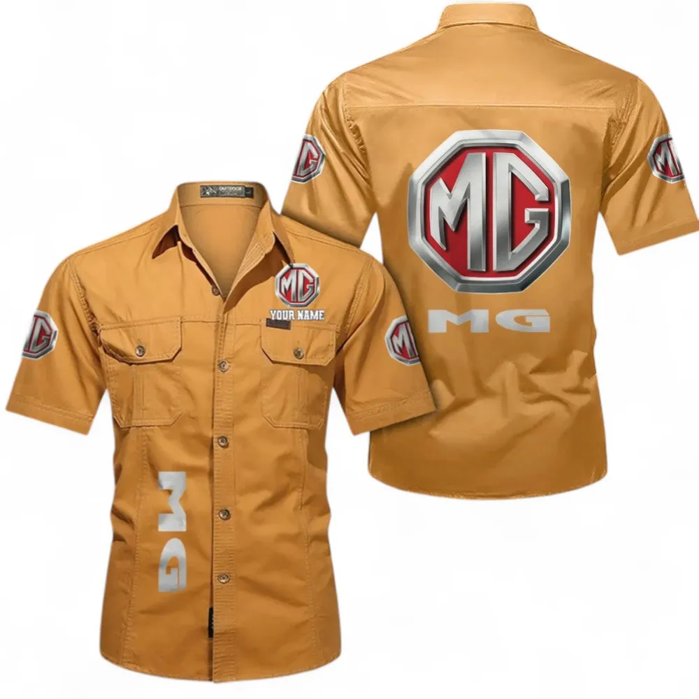 Speed Auto Short Sleeved Shirt, Button up Shirt Exclusive Logo For Car Owners, Custom Name CAR392072125789-Turmeric