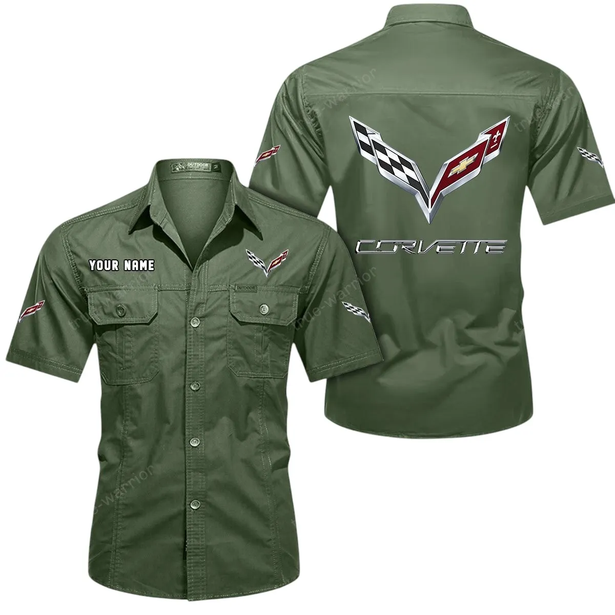 Speed Car Lovers Gift Short Sleeved Shirt, Button Up Shirt Exclusive Logo For Car Owners CAR444052625779 - Army Green