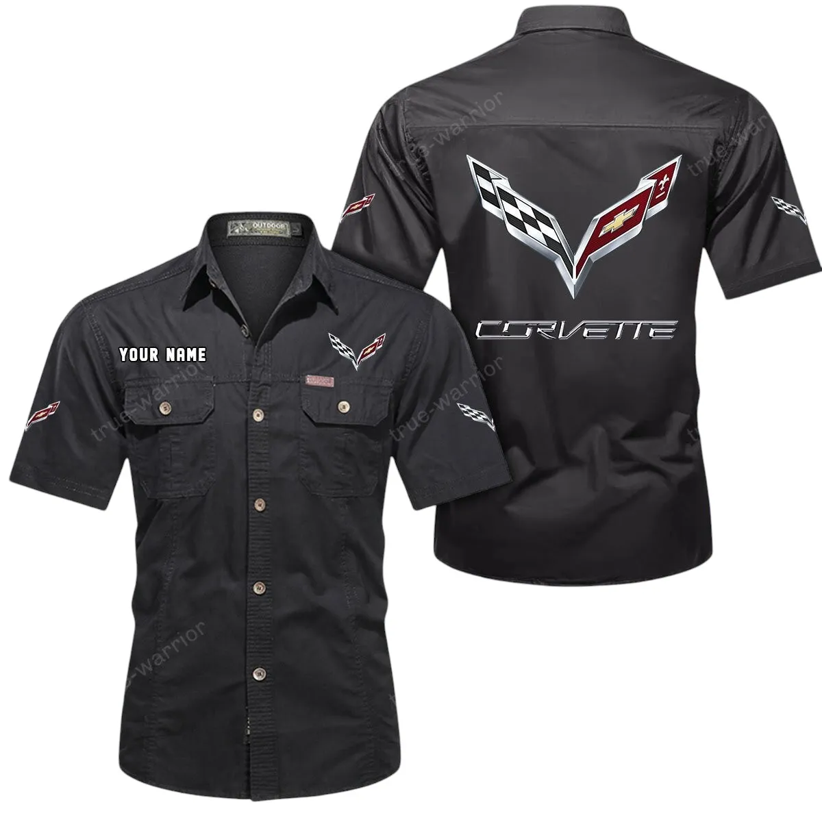 Speed Car Lovers Gift Short Sleeved Shirt, Button Up Shirt Exclusive Logo For Car Owners CAR444052625779 - Black