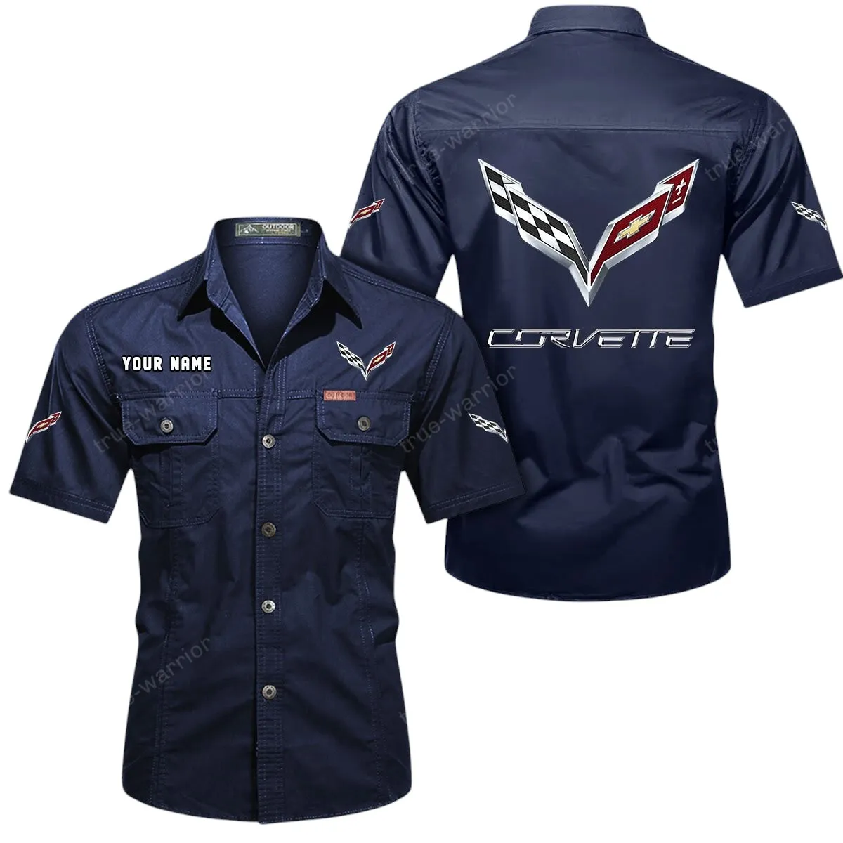 Speed Car Lovers Gift Short Sleeved Shirt, Button Up Shirt Exclusive Logo For Car Owners CAR444052625779 - Dark Blue