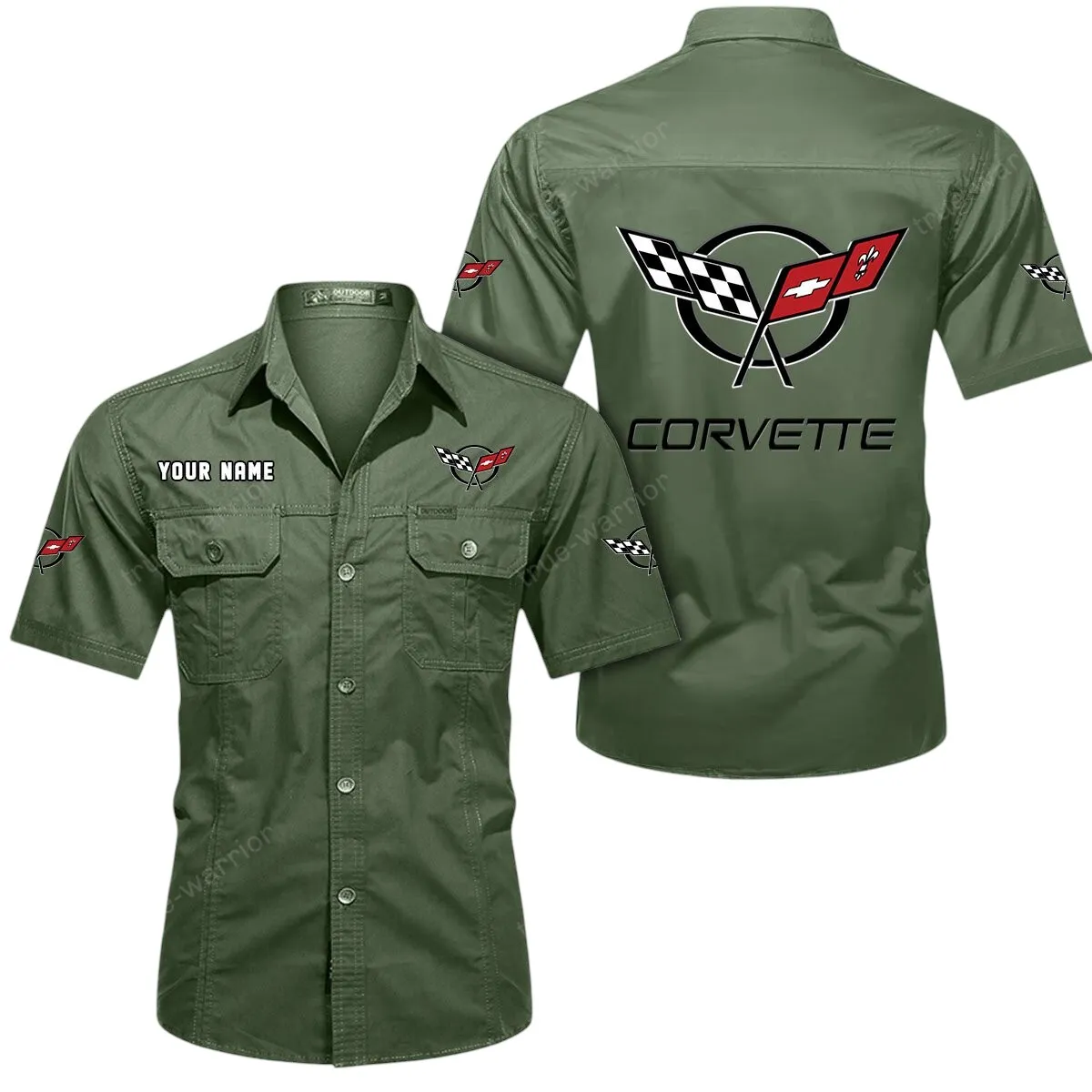 Speed Car Lovers Gift Short Sleeved Shirt, Button Up Shirt Exclusive Logo For Car Owners CAR444052625836 - Army Green