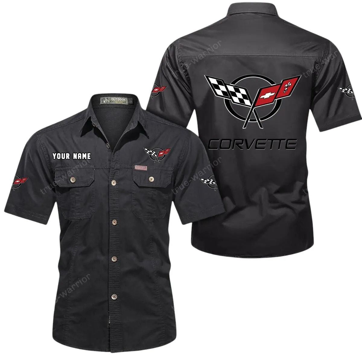 Speed Car Lovers Gift Short Sleeved Shirt, Button Up Shirt Exclusive Logo For Car Owners CAR444052625836 - Black