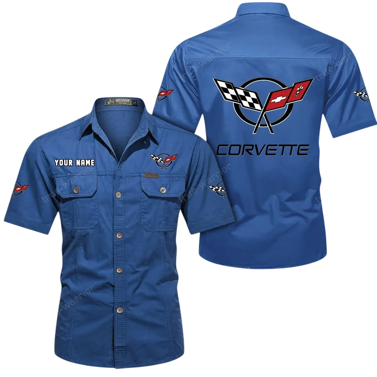 Speed Car Lovers Gift Short Sleeved Shirt, Button Up Shirt Exclusive Logo For Car Owners CAR444052625836 - Cowboy Blue