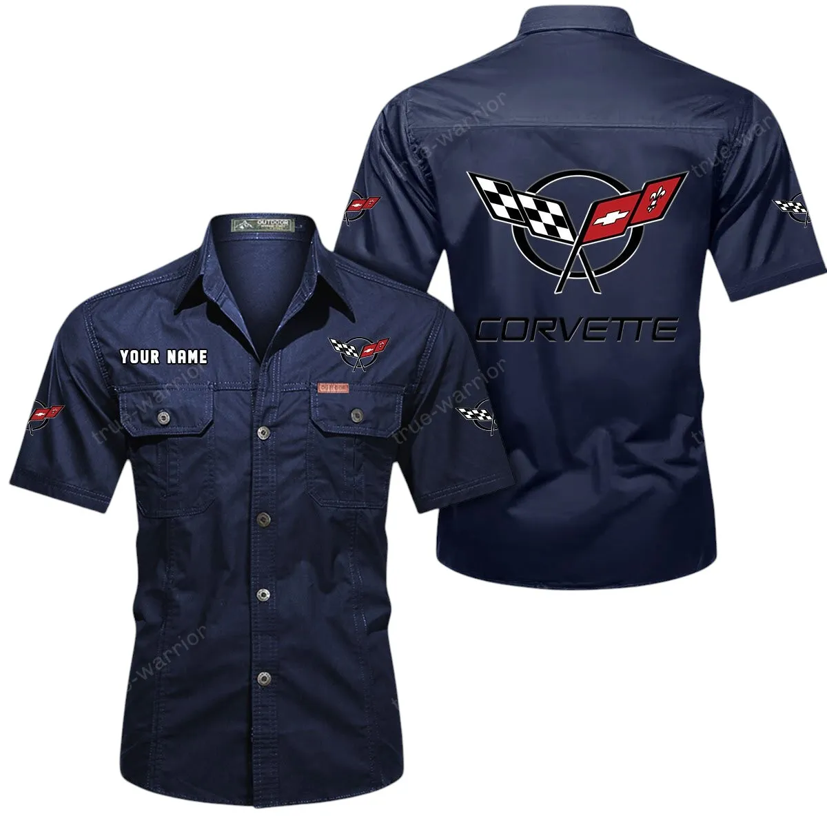 Speed Car Lovers Gift Short Sleeved Shirt, Button Up Shirt Exclusive Logo For Car Owners CAR444052625836 - Dark Blue
