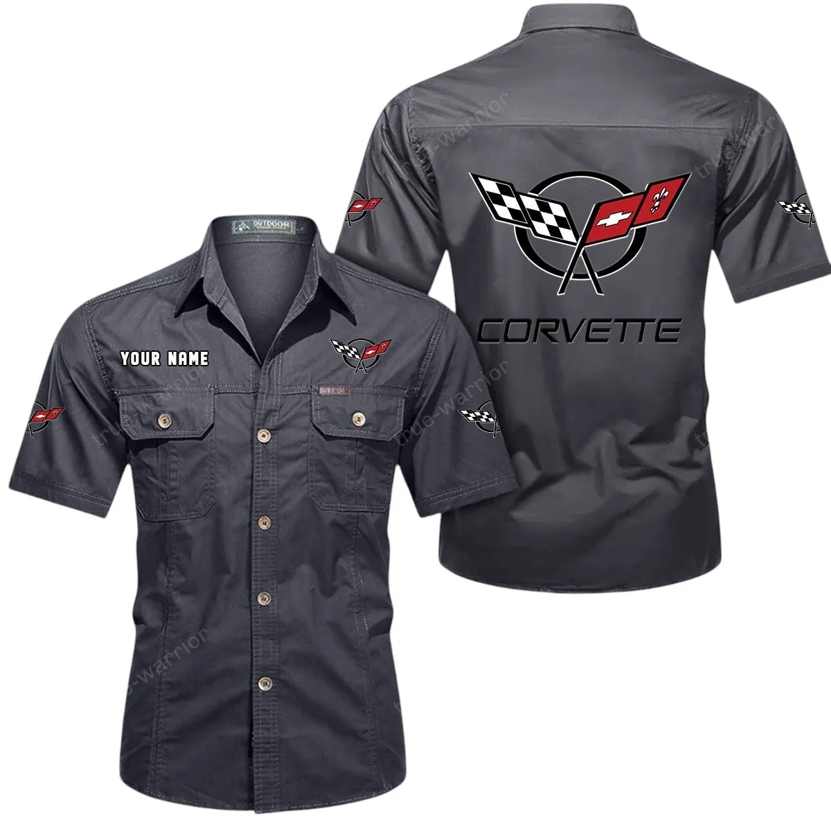 Speed Car Lovers Gift Short Sleeved Shirt, Button Up Shirt Exclusive Logo For Car Owners CAR444052625836 - Gray