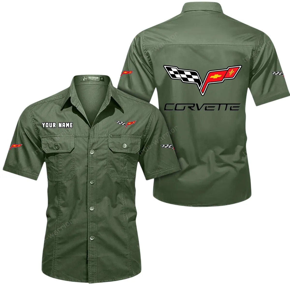 Speed Car Lovers Gift Short Sleeved Shirt, Button Up Shirt Exclusive Logo For Car Owners CAR444052625856 - Army Green