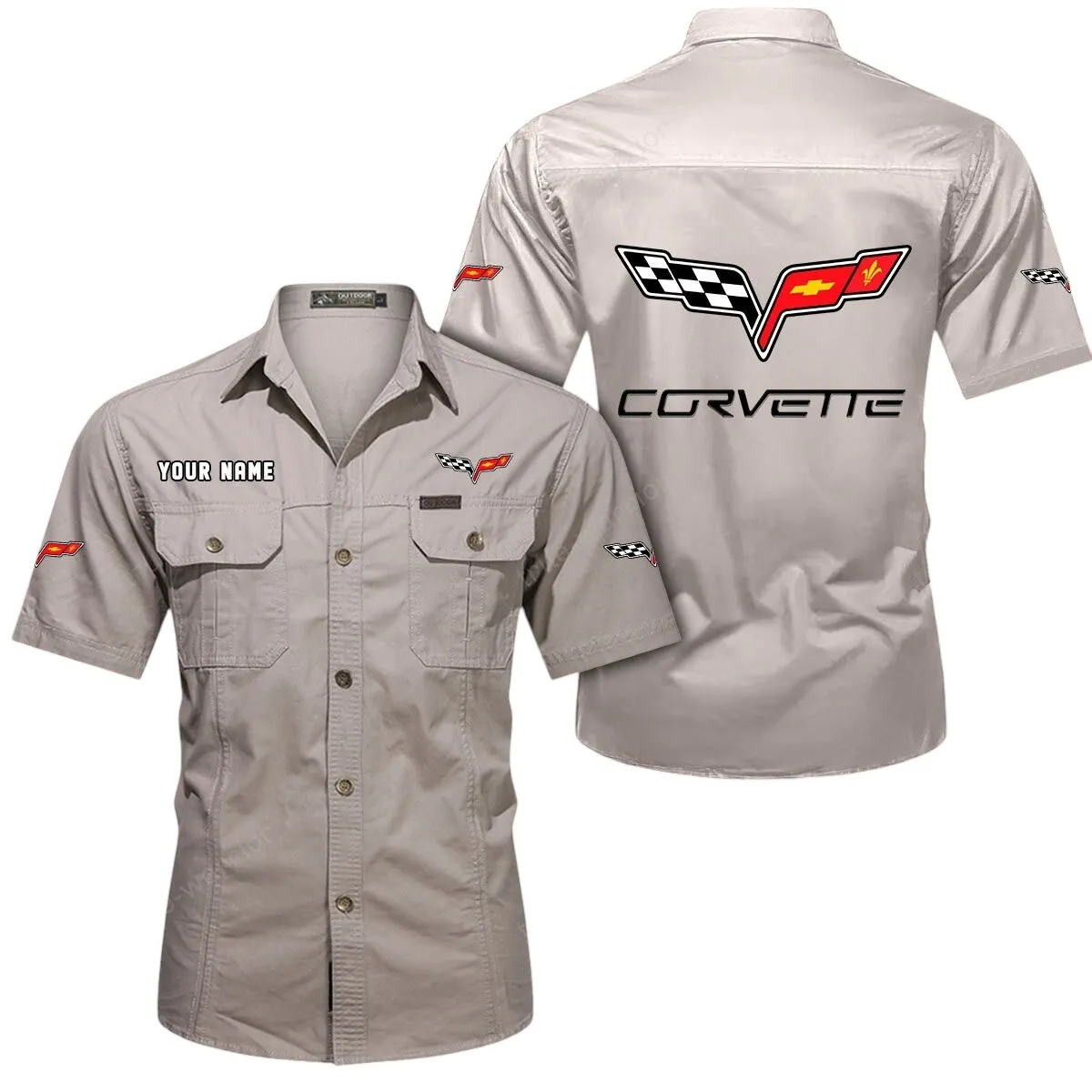 Speed Car Lovers Gift Short Sleeved Shirt, Button Up Shirt Exclusive Logo For Car Owners CAR444052625856 - Beige