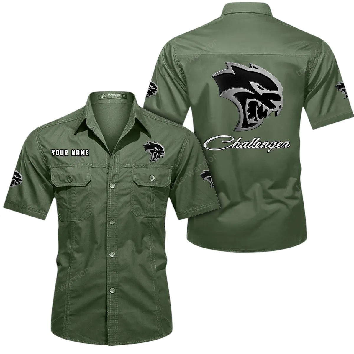 Speed Muscle Car Lovers Gift Short Sleeved Shirt, Button Up Shirt Exclusive Logo For Car Owners CAR444052625803 - Army Green