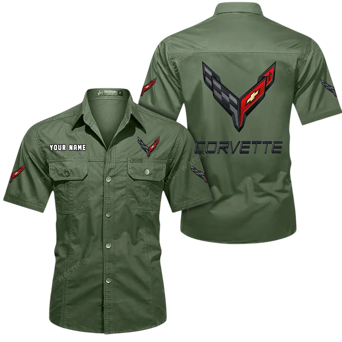 Speed Vintage Car Lovers Gift Short Sleeved Shirt, Button Up Shirt Exclusive Logo For Car Owners CAR444052625785 - Army Green