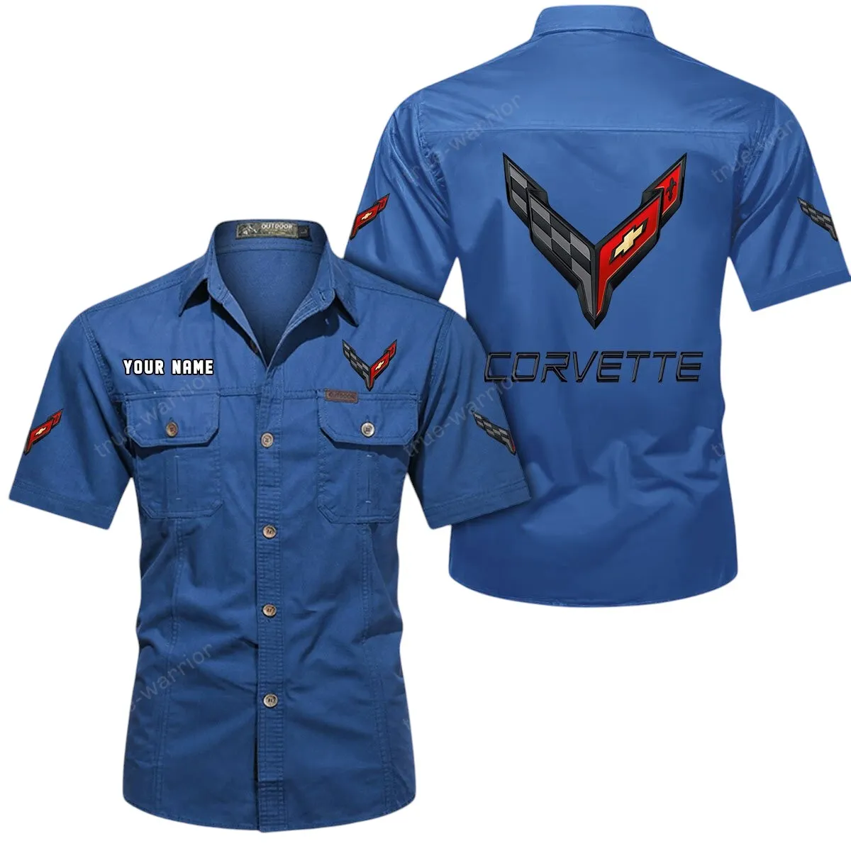 Speed Vintage Car Lovers Gift Short Sleeved Shirt, Button Up Shirt Exclusive Logo For Car Owners CAR444052625785 - Cowboy Blue