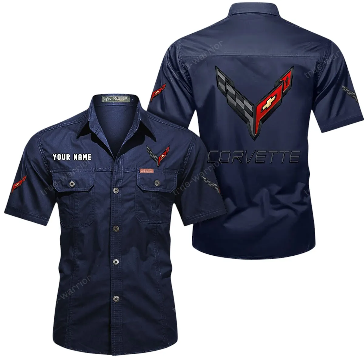 Speed Vintage Car Lovers Gift Short Sleeved Shirt, Button Up Shirt Exclusive Logo For Car Owners CAR444052625785 - Dark Blue