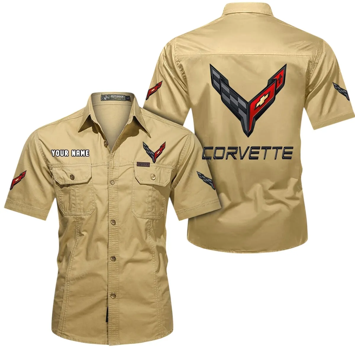 Speed Vintage Car Lovers Gift Short Sleeved Shirt, Button Up Shirt Exclusive Logo For Car Owners CAR444052625785 - Khaki