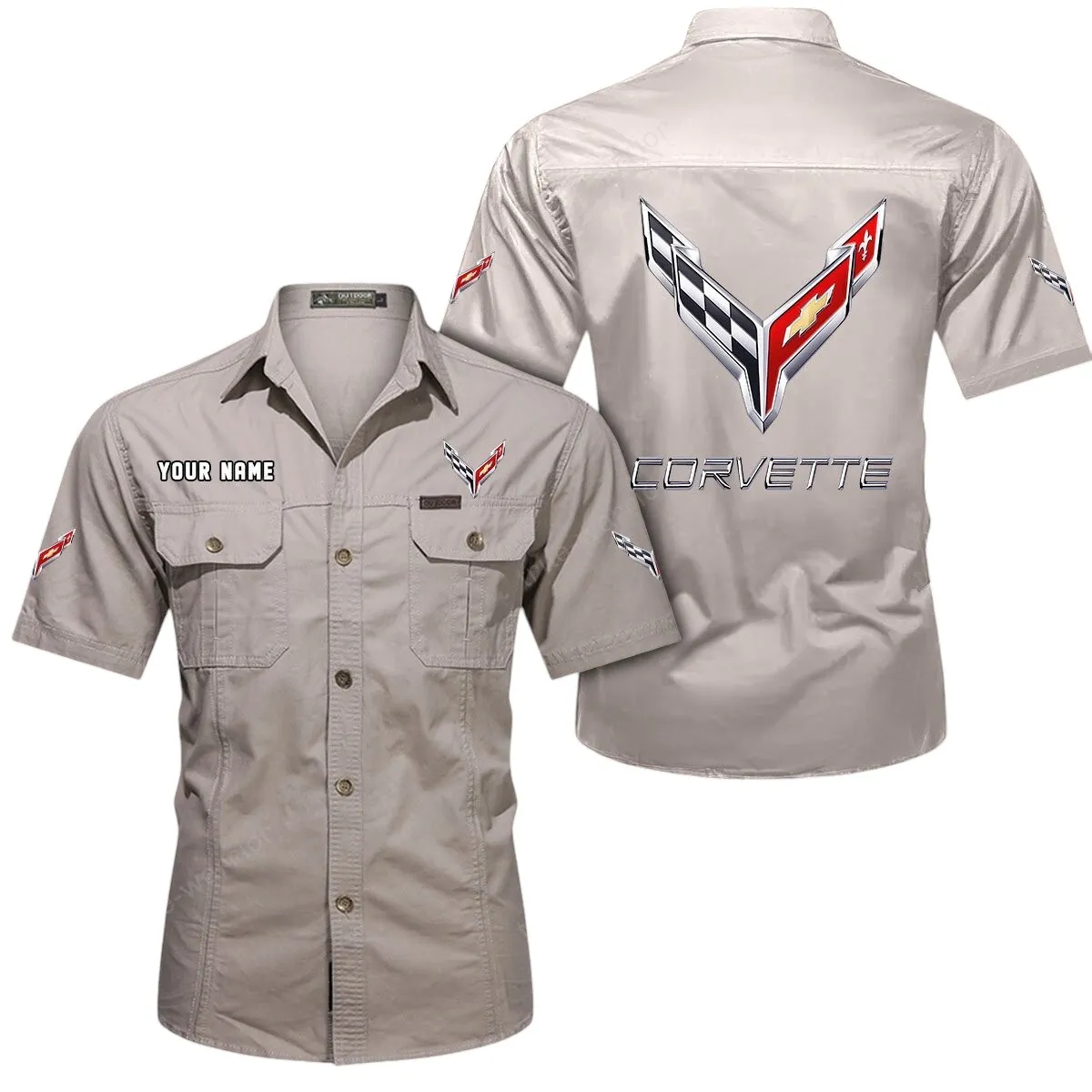 Speed Vintage Car Lovers Gift Short Sleeved Shirt, Button Up Shirt Exclusive Logo For Car Owners CAR444052625798 - Beige