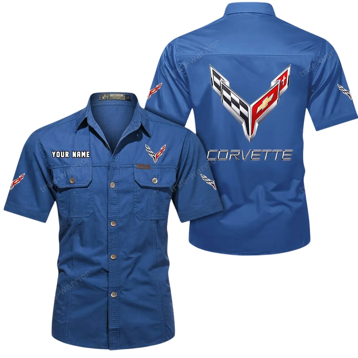 Speed Vintage Car Lovers Gift Short Sleeved Shirt, Button Up Shirt Exclusive Logo For Car Owners CAR444052625798 - Cowboy Blue