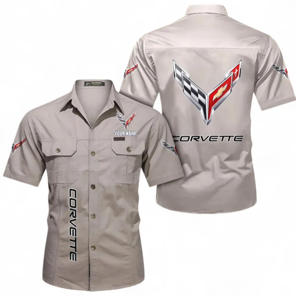Speed Vintage Car Short Sleeved Shirt, Button up Shirt Exclusive Logo For Car Owners, Custom Name CAR392072125811-Beige