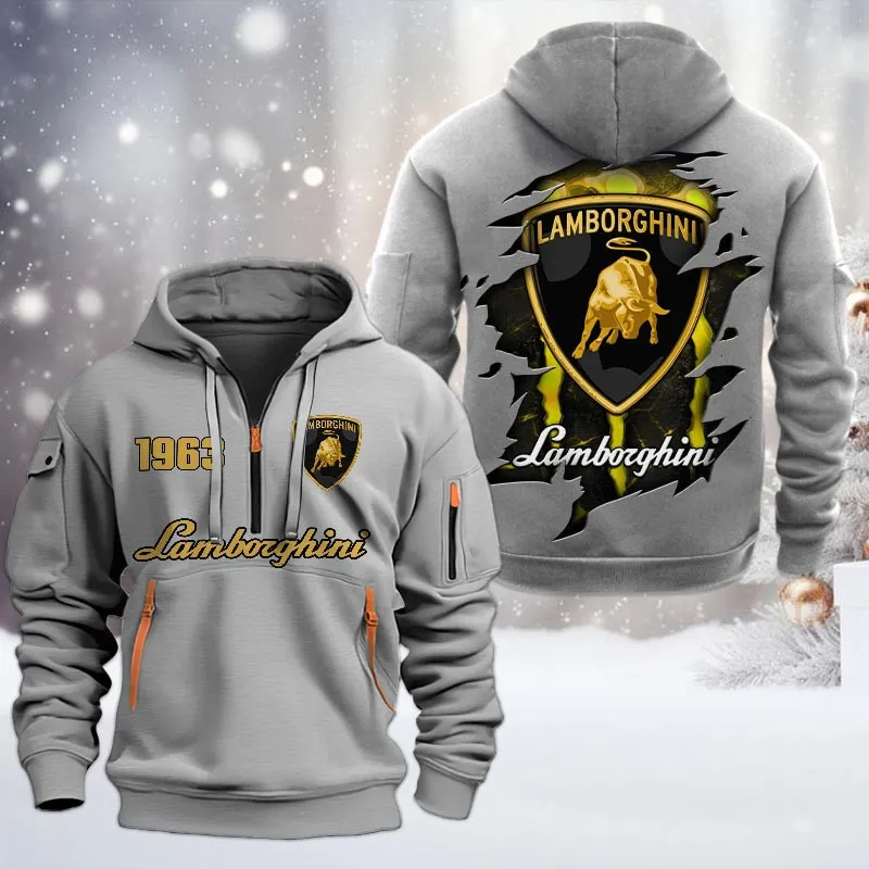 Sport Car Lovers Gift Hoodie Half Zipper, Hoodie All Over Print Gift For Car Owners CAR198032766 - Gray