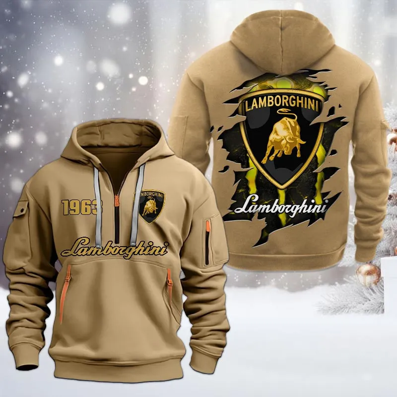 Sport Car Lovers Gift Hoodie Half Zipper, Hoodie All Over Print Gift For Car Owners CAR198032766 - Khaki