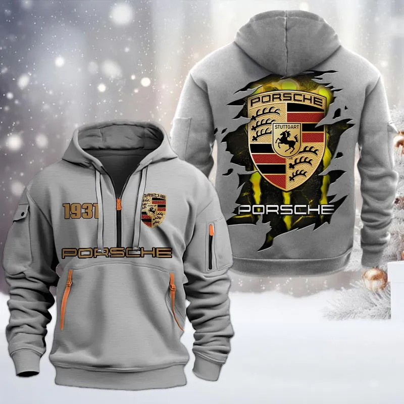 Sport Car Lovers Gift Hoodie Half Zipper, Hoodie All Over Print Gift For Car Owners CAR198032770 - Gray