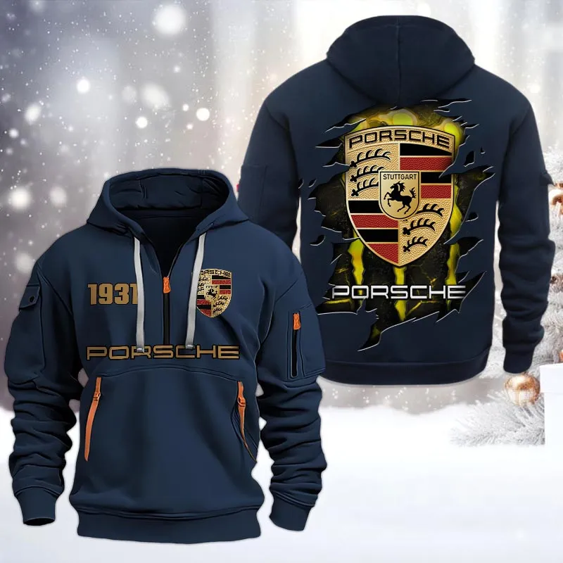 Sport Car Lovers Gift Hoodie Half Zipper, Hoodie All Over Print Gift For Car Owners CAR198032770 - Navy