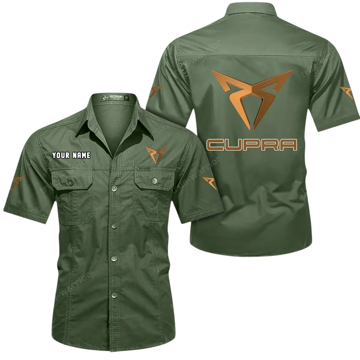 Sporty Car Lovers Gift Short Sleeved Shirt, Button Up Shirt Exclusive Logo For Car Owners CAR444052625925 - Army Green