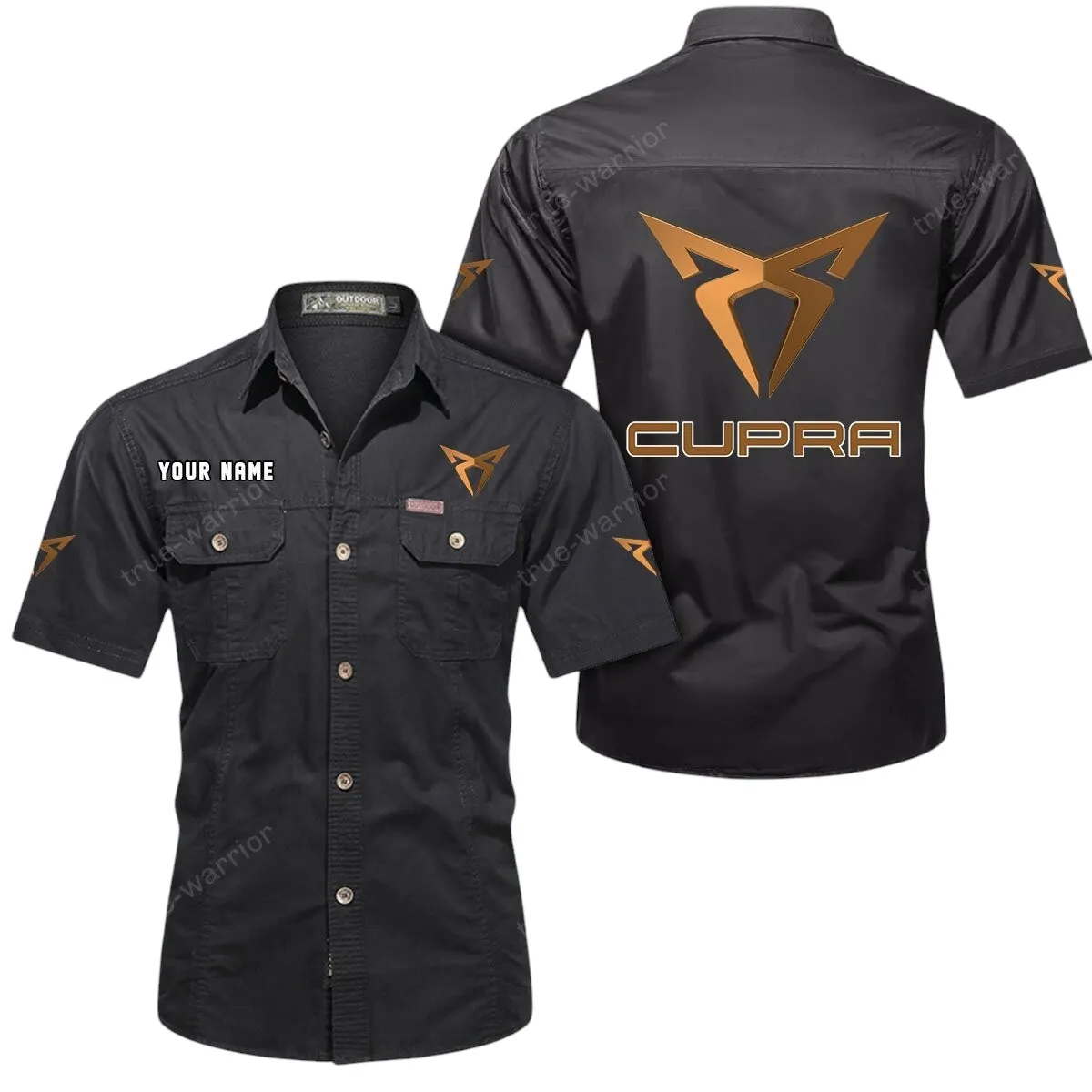 Sporty Car Lovers Gift Short Sleeved Shirt, Button Up Shirt Exclusive Logo For Car Owners CAR444052625925 - Black