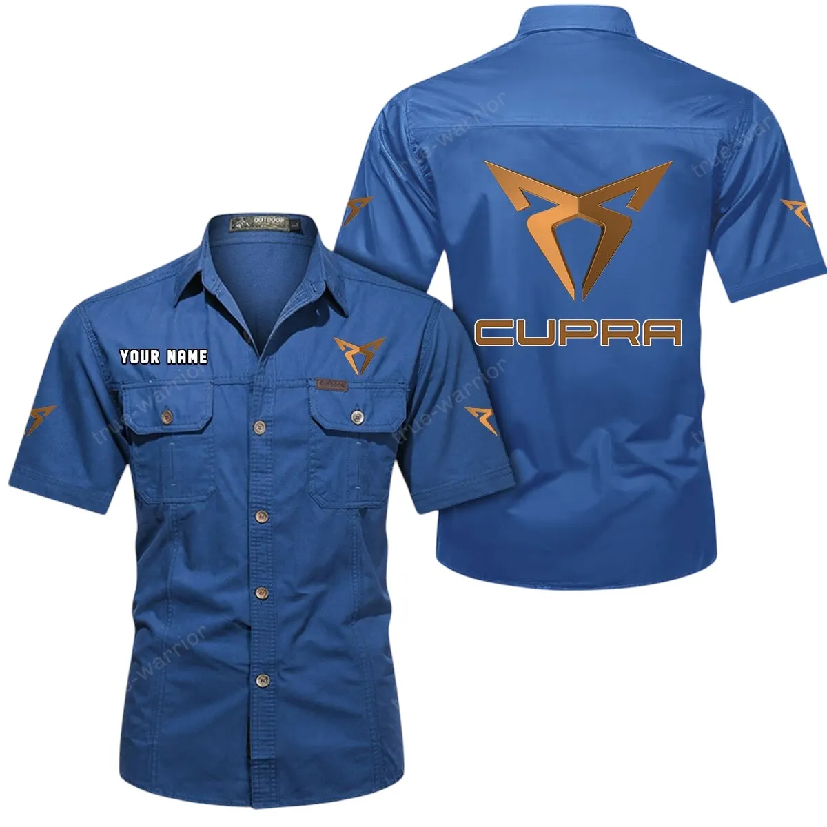 Sporty Car Lovers Gift Short Sleeved Shirt, Button Up Shirt Exclusive Logo For Car Owners CAR444052625925 - Cowboy Blue