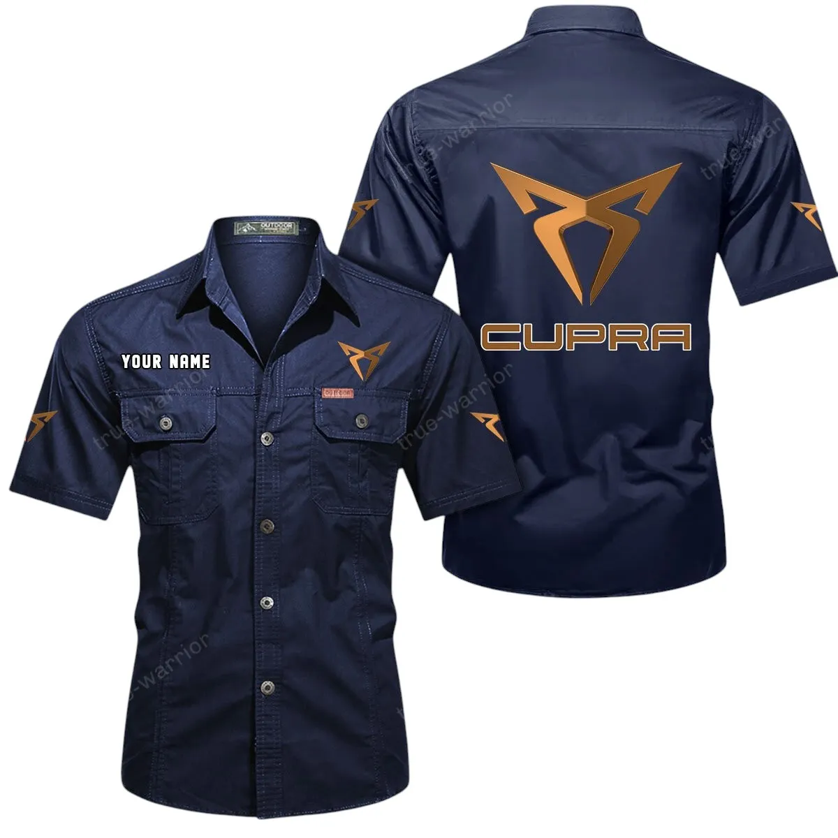 Sporty Car Lovers Gift Short Sleeved Shirt, Button Up Shirt Exclusive Logo For Car Owners CAR444052625925 - Dark Blue
