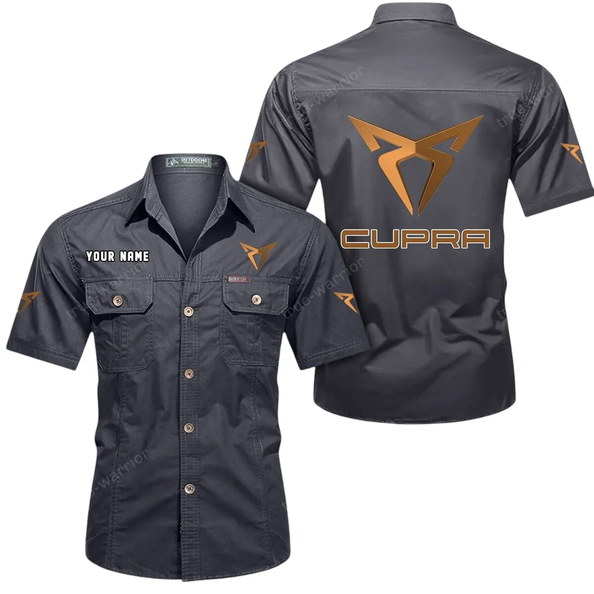 Sporty Car Lovers Gift Short Sleeved Shirt, Button Up Shirt Exclusive Logo For Car Owners CAR444052625925 - Gray