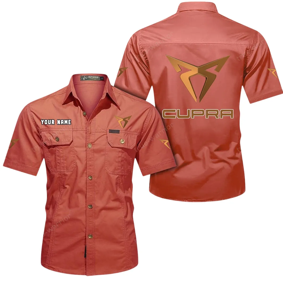 Sporty Car Lovers Gift Short Sleeved Shirt, Button Up Shirt Exclusive Logo For Car Owners CAR444052625925 - Red