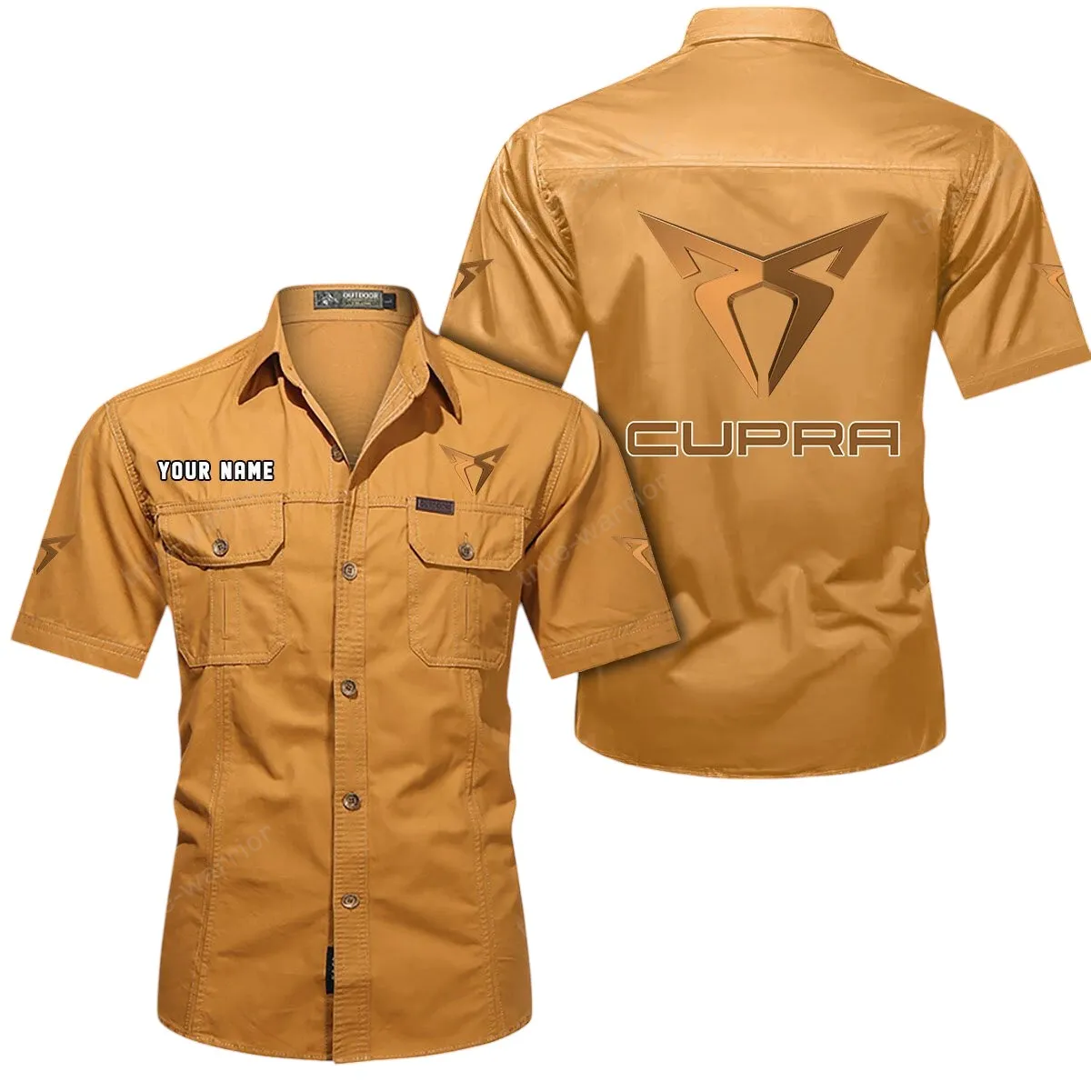 Sporty Car Lovers Gift Short Sleeved Shirt, Button Up Shirt Exclusive Logo For Car Owners CAR444052625925 - Turmeric
