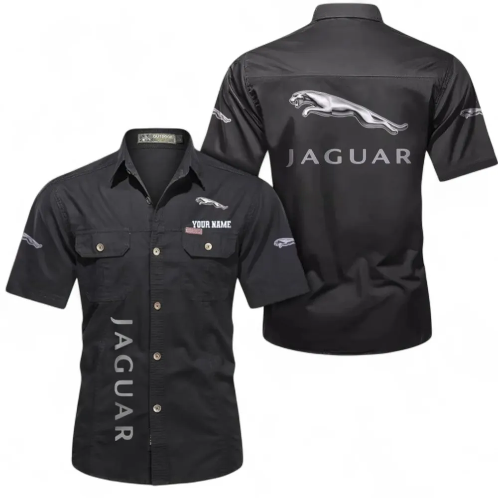 Sporty Car Short Sleeved Shirt, Button up Shirt Exclusive Logo For Car Owners, Custom Name CAR392072125797-Black