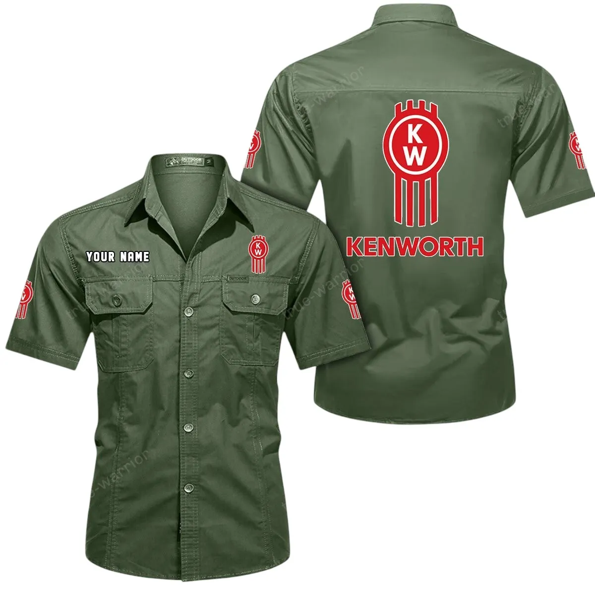Supertruck Lovers Gift Short Sleeved Shirt, Button Up Shirt Exclusive Logo For Car Owners CAR444052625879 - Army Green