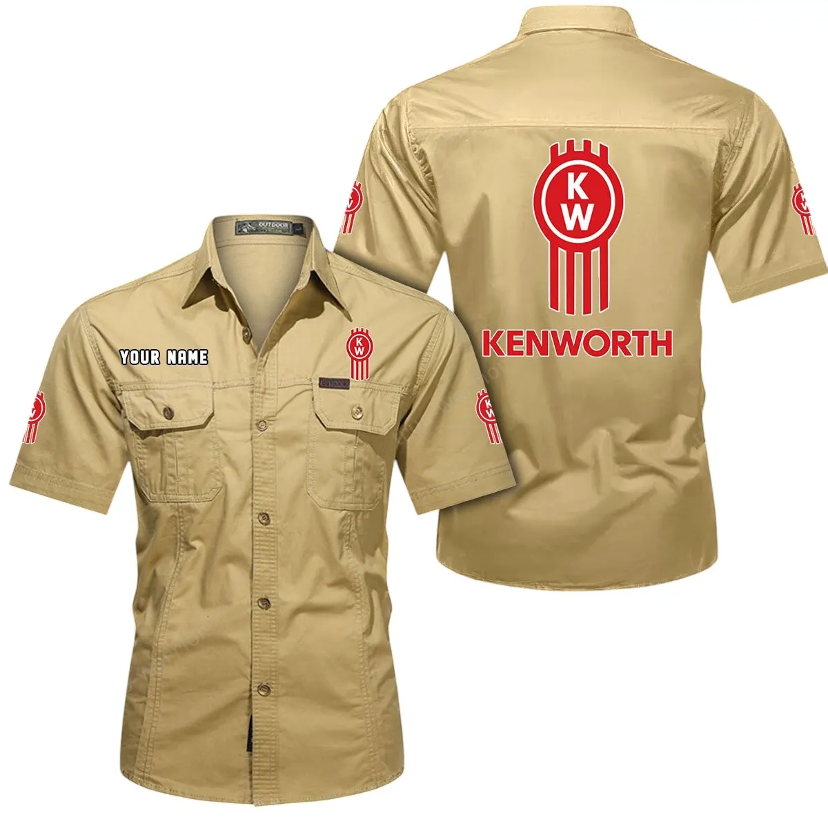 Supertruck Lovers Gift Short Sleeved Shirt, Button Up Shirt Exclusive Logo For Car Owners CAR444052625879 - Khaki