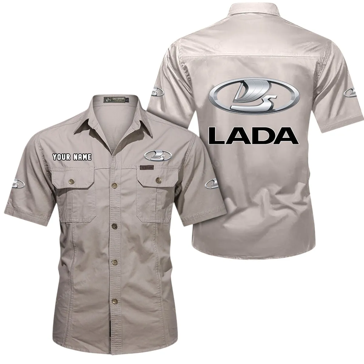 SUV Lovers Gift Short Sleeved Shirt, Button Up Shirt Exclusive Logo For Car Owners CAR444052625949 - Beige