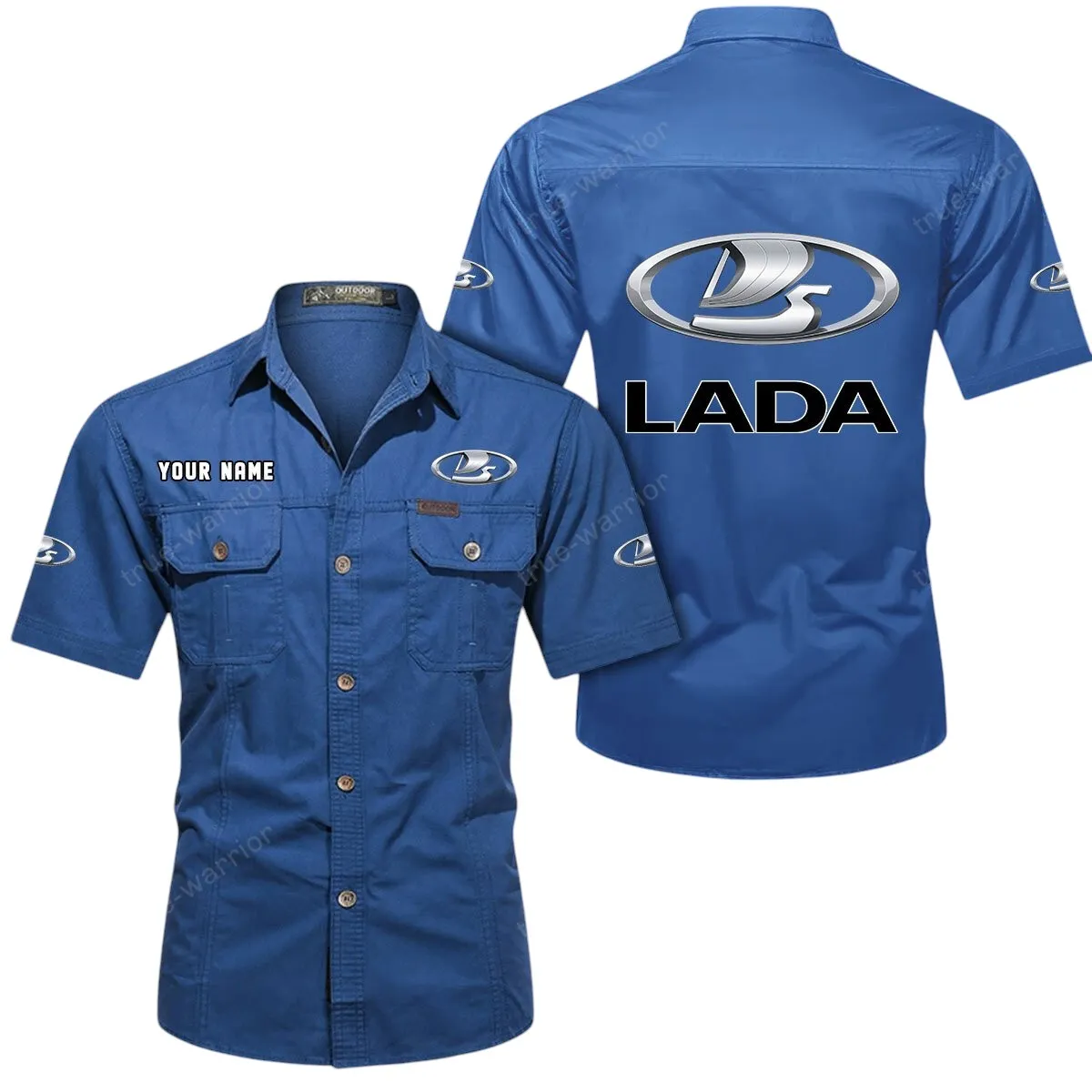 SUV Lovers Gift Short Sleeved Shirt, Button Up Shirt Exclusive Logo For Car Owners CAR444052625949 - Cowboy Blue
