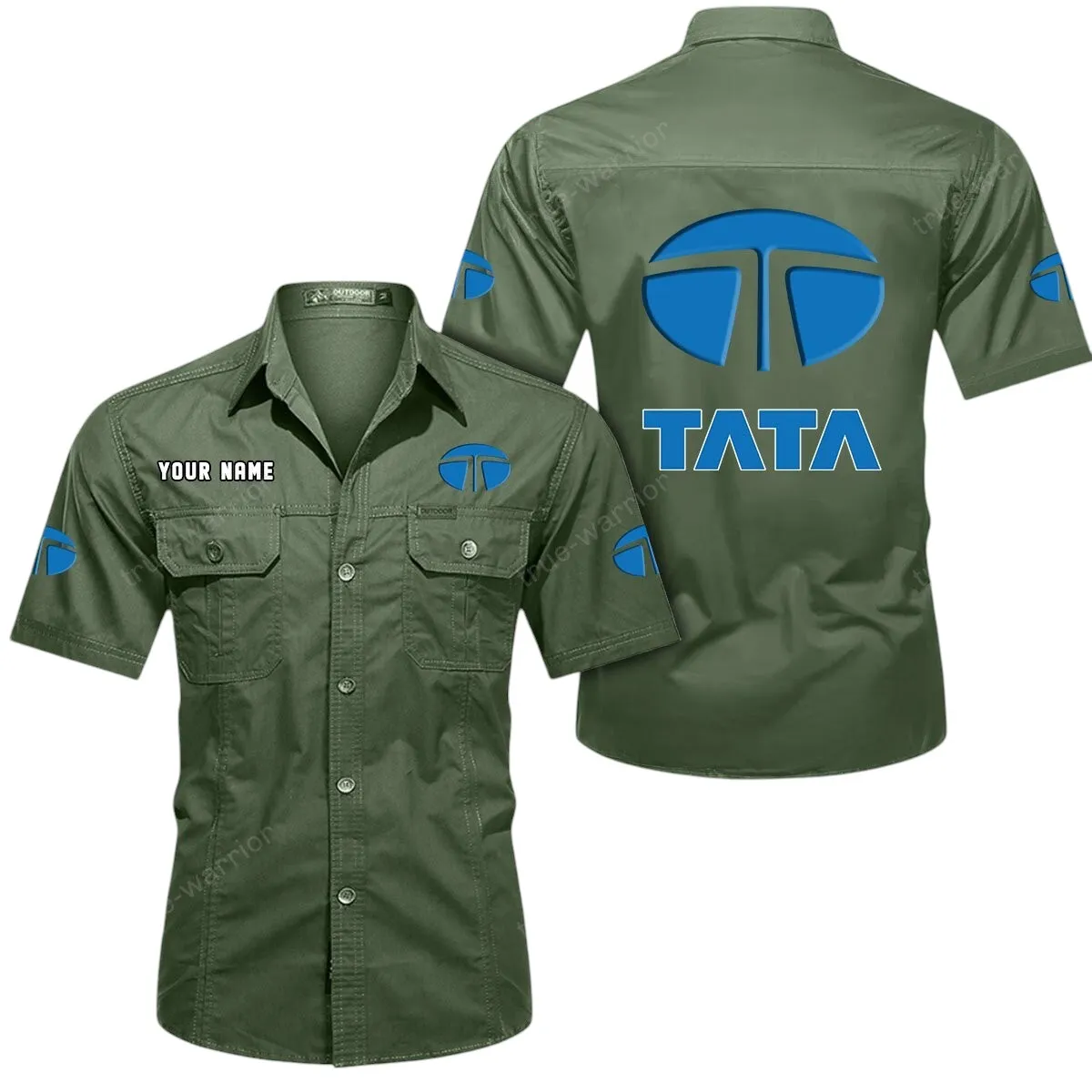 Tata Lovers Gift Short Sleeved Shirt, Button Up Shirt Exclusive Logo For Car Owners CAR444052625927 - Army Green