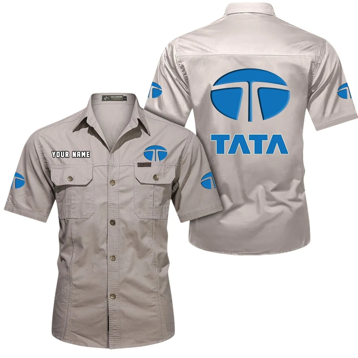 Tata Lovers Gift Short Sleeved Shirt, Button Up Shirt Exclusive Logo For Car Owners CAR444052625927 - Beige