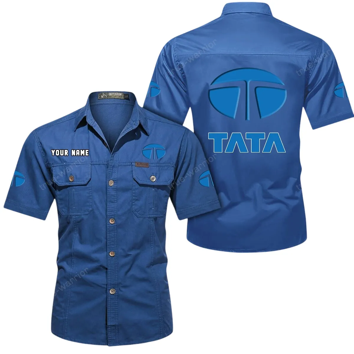 Tata Lovers Gift Short Sleeved Shirt, Button Up Shirt Exclusive Logo For Car Owners CAR444052625927 - Cowboy Blue