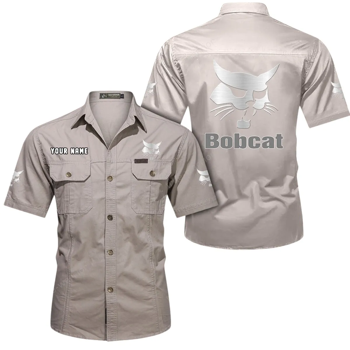 Tractor Lovers Gift Short Sleeved Shirt, Button Up Shirt Exclusive Logo For Car Owners CAR444052625876 - Beige