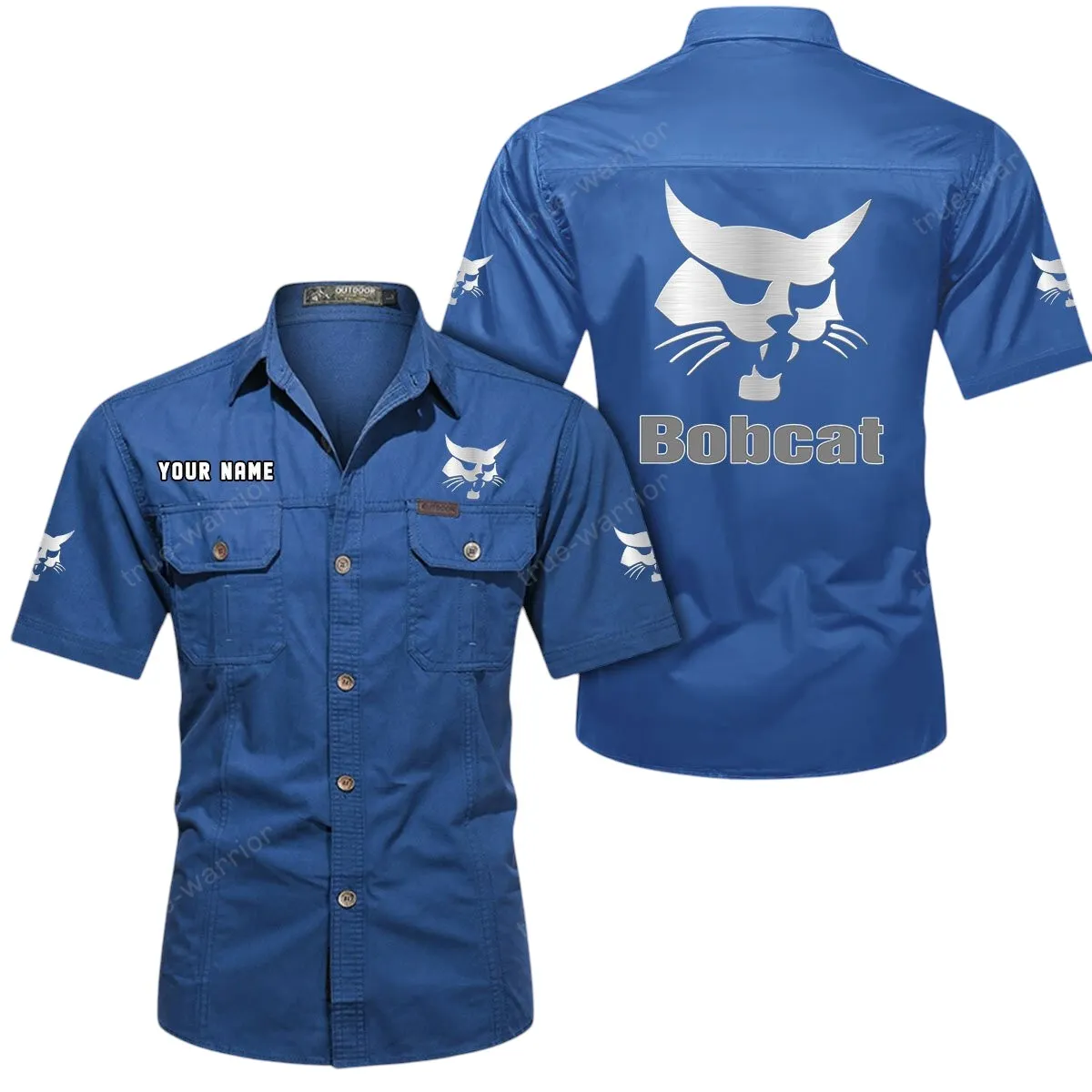 Tractor Lovers Gift Short Sleeved Shirt, Button Up Shirt Exclusive Logo For Car Owners CAR444052625876 - Cowboy Blue