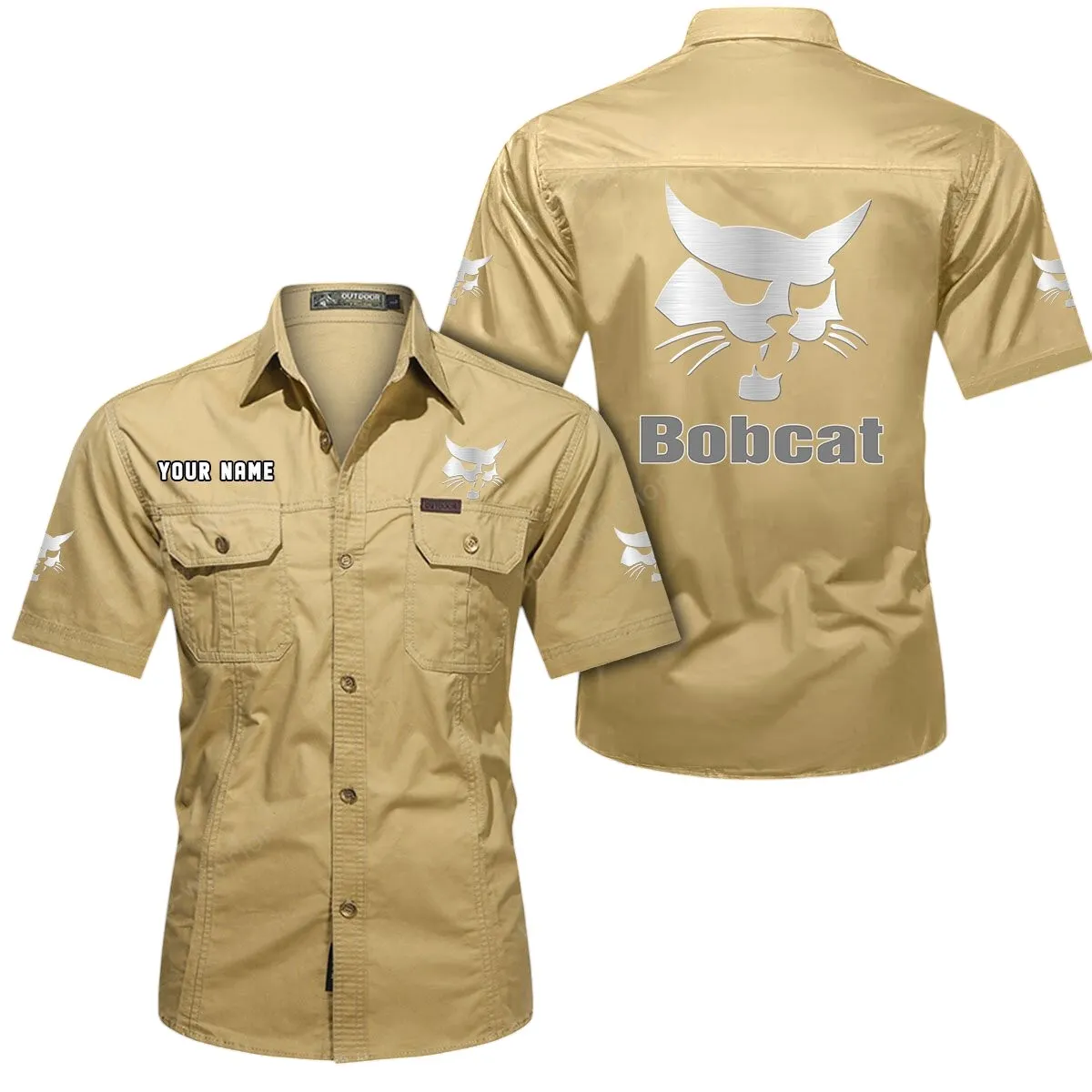 Tractor Lovers Gift Short Sleeved Shirt, Button Up Shirt Exclusive Logo For Car Owners CAR444052625876 - Khaki